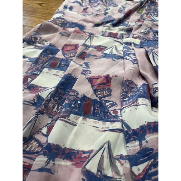 Svilu Pleated Crepe De Chine Size 6 100% Silk Dress Pink with Sailboats - Picture 7 of 16